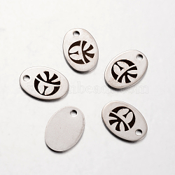 Non-Tarnish Spray Painted Stainless Steel Pendants, Oval with Pattern, Stainless Steel Color, 17x12x1mm, Hole: 2mm(STAS-I048-I03)