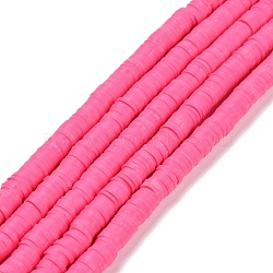 Handmade Polymer Clay Beads Strands, for DIY Jewelry Crafts Supplies, Heishi Beads, Disc/Flat Round, Deep Pink, 8x0.5mm, Hole: 2mm, about 350pcs/strand, 15.75''(40cm)(CLAY-R089-8mm-Q088)