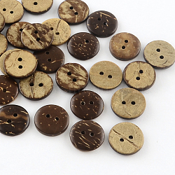 2-Hole Flat Round Coconut Buttons, Coconut Brown, 15x3mm, Hole: 2mm(X-BUTT-R035-004)
