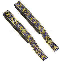 7M Polyester Jacquard Rhombus Ribbon, for Clothes Sewing, Blue, Gold, 3/4 inch(20mm), about 7.66 Yards(7m)/pc(SRIB-WH0011-213)
