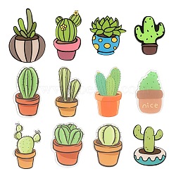 12Pcs 12 Style Acrylic Badges Brooch Pins, Cute Lapel Pin, Cactus & Plant, Mixed Color, 38~53.5x27~36x8.5mm, pin: 0.8mm, 1pc/style(JEWB-LS0001-05)