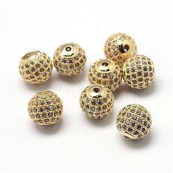 Rack Plating Brass Cubic Zirconia Beads, Long-Lasting Plated, Round, Golden, 8x7mm, Hole: 2mm(ZIRC-S001-8mm-A01)