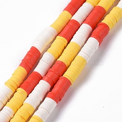 Handmade Polymer Clay Bead Strands, Heishi Beads, Disc/Flat Round, Orange Red, 6x0.2~2mm, Hole: 2mm, about 325~330pcs/strand, 15.12~ 15.35 inch(38.4~39cm)(CLAY-C003-02A)