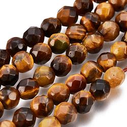 Natural Tiger Eye Beads Strands, Faceted Round, Grade AB+, 4mm, Hole: 0.8mm, about 90pcs/strand, 15 inch(G-F260-02-4mm)