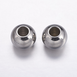 Non-Tarnish 304 Stainless Steel Beads, Round, Stainless Steel Color, 10x8mm, Hole: 4mm(X-STAS-K146-062-C)