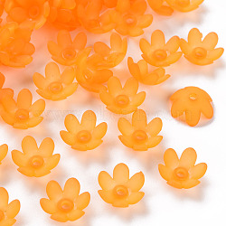 Frosted Acrylic Bead Caps, 6-Petal, Flower, Orange, 14x6mm, Hole: 2mm, about 1660pcs/500g(MACR-S371-07A-724)