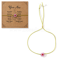 Flower Resin Beaded Slider Bracelets for Women, Two Tone, with Greeting Card, Pearl Pink, 11.02 inch(28cm)(SL9741-9)