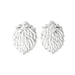 Brass Charms, Leaf Charms, 925 Sterling Silver Plated, 13x9x0.6mm, Hole: 1mm(KK-P259-36S)