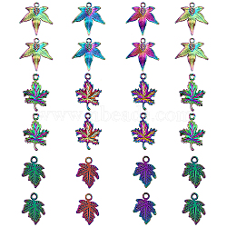 24Pcs 3 Style Plated Alloy Pendants, Maple Leaf, Rainbow Color, 15.5~31x11.5~31x1~2.5mm, Hole: 1.8~3mm, 8pcs/style(FIND-CA0007-01)