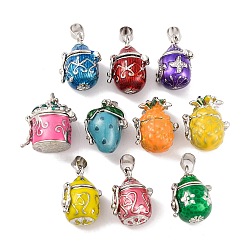 Platinum Color Brass Prayer Box Pendants, with Enamel, Mixed Shapes, Mixed Color, 16~22x15~22x11~14mm, Hole: 4x6mm(KK-G189-M3)