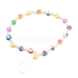 Polymer Clay Fruit Beaded Mobile Straps, with Transparent Acrylic Beads and Nylon Thread, Colorful, 24.8cm(HJEW-JM00413-01)