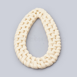 Resin Pendants, Imitation Woven Rattan Pattern, teardrop, Old Lace, 48x30.5~32x3mm, Hole: 1~2mm(RESI-N014-04B)