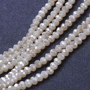 Electroplate Glass Beads Strands, Imitation Jade, Full Rainbow Plated, Faceted, Rondelle, Blanched Almond, 3x2mm, Hole: 0.8mm, about 165~169pcs/strand, 15~16 inch(38~40cm)