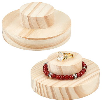 Wood Bracelet Display Tray, Tabletop Single Bracelet Holder, Flat Round, Blanched Almond, 10x4cm