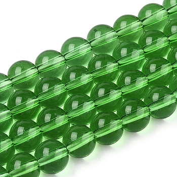 Transparent Glass Beads Strands, Round, Green, 8~8.5mm, Hole: 1.5mm, about 51~53pcs/strand, 14.96 inch~15.55 inch(38~39.7cm)