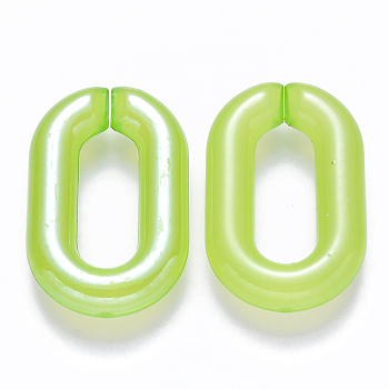 Imitation Jelly Acrylic Linking Rings, Quick Link Connectors, for Cable Chains Making, Pearlized, Oval, Green Yellow, 31x19.5x5.5mm, Inner Diameter: 19.5x7.5mm