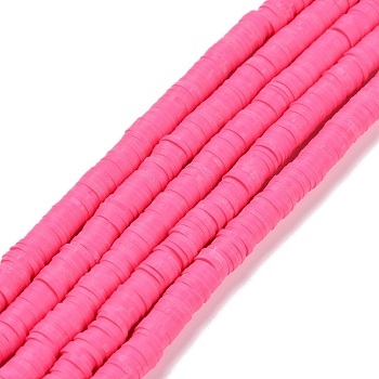 Handmade Polymer Clay Beads Strands, for DIY Jewelry Crafts Supplies, Heishi Beads, Disc/Flat Round, Deep Pink, 8x0.5mm, Hole: 2mm, about 350pcs/strand, 15.75''(40cm)