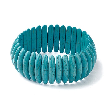 Synthetic Turquoise Oval Beaded Stretch Bracelets, Tile Bracelet, Medium Turquoise, Inner Diameter: 2-1/4 inch(5.6cm)