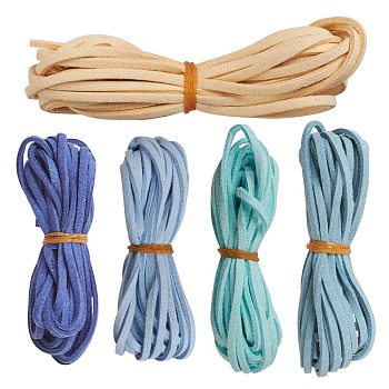5 Strands 5 Colors Faux Suede Cord, Faux Suede Lace, Mixed Color, 2.5~2.8x1.5mm, about 1.09 yards(1m)/strand, 1 strand/color