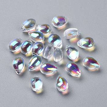 Transparent Glass Beads, Top Drilled Beads, Teardrop, Clear AB, 9x6x5mm, Hole: 1mm