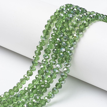 Electroplate Transparent Glass Beads Strands, Half Gray Plated, Faceted, Rondelle, Spring Green, 6x5mm, Hole: 1mm, about 85~88pcs/strand, 16.1~16.5 inch(41~42cm)
