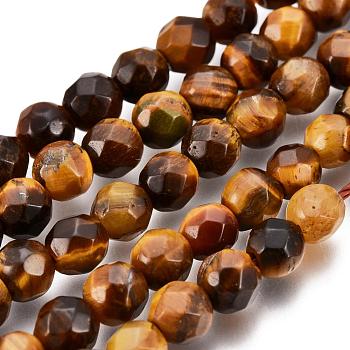 Natural Tiger Eye Beads Strands, Faceted Round, Grade AB+, 4mm, Hole: 0.8mm, about 90pcs/strand, 15 inch