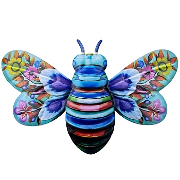 Wrought Iron Bees Pendant Decoration, Art Craft Home Wall Hanging Decoration, Blue, 245x158mm
