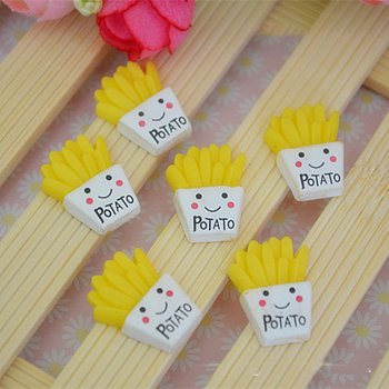 Opaque Resin Imitation Food Decoden Cabochons, French Fries with Smiling Face, Yellow, 22x17mm
