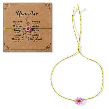 Flower Resin Beaded Slider Bracelets for Women, Two Tone, with Greeting Card, Pearl Pink, 11.02 inch(28cm)