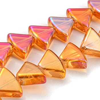Full Rainbow Plated Electroplate Transparent Glass Beads Strands, Fan, Dark Orange, 8x10.5x4mm, Hole: 1mm, about 80pcs/strand, 25.51''(64.8cm)