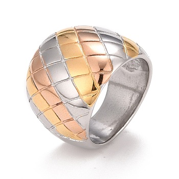 Ion Plating(IP) 304 Stainless Steel Rhombus Pattern Chunky Ring for Women, Mixed Color, US Size 7 1/4(17.5mm)