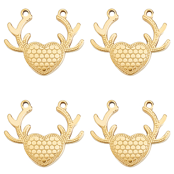 8Pcs 304 Stainless Steel Pendants, Heart Antlers, Real 18K Gold Plated, 13x15x2mm, Hole: 1mm