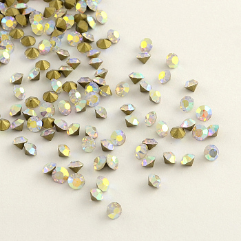Glass Pointed Back Rhinestone, Back Plated, Diamond, Crystal AB, 1.4~1.5mm, about 144pcs/gross