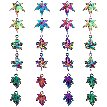 24Pcs 3 Style Plated Alloy Pendants, Maple Leaf, Rainbow Color, 15.5~31x11.5~31x1~2.5mm, Hole: 1.8~3mm, 8pcs/style
