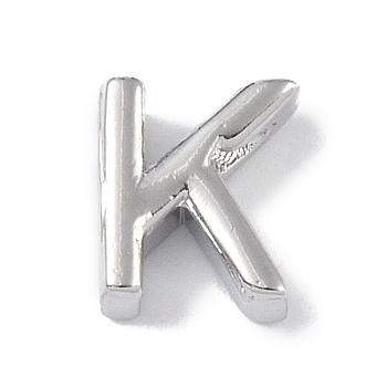 Brass Pendants, Letter Charms, Platinum, Letter K, 8.5x7.5x3mm, Hole: 1.5mm