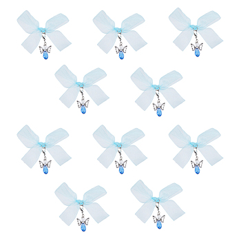 10Pcs Angel Glass & Alloy Pendant Decorations, with Sheer Organza Ribbon, Sky Blue, 60x95x8mm, 10pcs/set