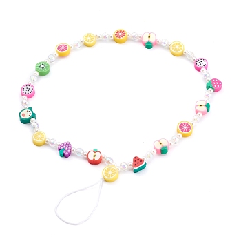 Polymer Clay Fruit Beaded Mobile Straps, with Transparent Acrylic Beads and Nylon Thread, Colorful, 24.8cm
