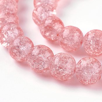 Crackle Glass Bead Strands, Round, Pink, 8mm, Hole: 1mm, about 47~48pcs/strand, 14.56 inch~15.15 inch(37~38.5cm)