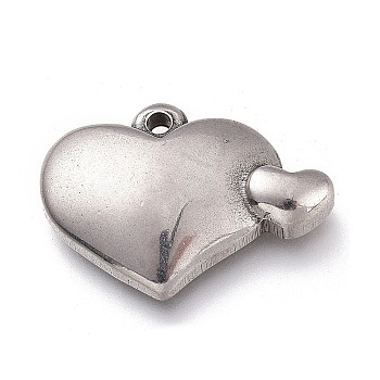 304 Stainless Steel Pendants, Heart with Heart, for Valentine's Day, Stainless Steel Color, 13.5x19x3.5mm, Hole: 1.5mm