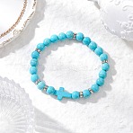 Synthetic Turquoise Beaded Stretch Bracelets for Women, Cross & Round, Deep Sky Blue, Inner Diameter: 2-1/8 inch(5.3cm)(BJEW-JB12288-03)