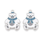 Rack Plating Alloy Enamel Bear Pendants, Cadmium Free & Nickel Free & Lead Free, Platinum, White, 25x17.5x1mm, Hole: 1.6mm(ENAM-T024-74A-P)