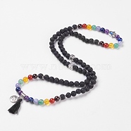 Chakra Jewelry, Nylon Tassel and Alloy Pendant Necklaces, with Mixed Stone and Alloy Findings, Burlap Packing, 29.13 inch(74cm)(NJEW-JN02170)