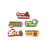 Merry Christmas Opaque Resin Decoden Cabochons, Word Mixed Shapes, Mixed Color, 16~18x30~32x6~6.5mm(RESI-S391-03)