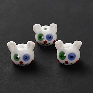 Handmade Lampwork Beads, Rabbit, White, 14x15x15mm, Hole: 2mm(LAMP-E023-05)