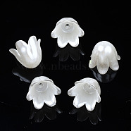 Spray Paint ABS Plastic Imitation Pearl Beads, Flower, White, 10x11x8.5mm, Hole: 1.4mm(X1-MACR-N013-001F)