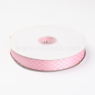 Polyester Ribbons, Grid Pattern, for DIY Gift Packing, Pink, 1 inch(26mm), about 100 yard/roll(91.44m/roll)(OCOR-O011-B06)
