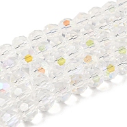 Electroplate Transparent Glass Beads Strands, Faceted, Round, Rainbow Plated, Clear AB, 10mm, Hole: 1.2mm, about 65~69pcs/strand, 23.03~24.49 inch(58.5~62.2cm)(EGLA-A035-T10mm-L19)
