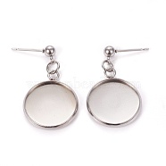 304 Stainless Steel Stud Earring Settings, Stainless Steel Color, 29mm, Pin: 0.9mm, Tray: 16mm(STAS-L226-019E-P)
