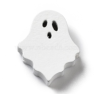 Halloween Spray Painted Wood Beads, Ghost, White, 24.5x21x8mm, Hole: 3x2.5mm(WOOD-C002-01)