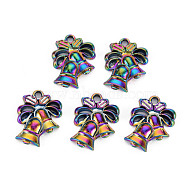 Rainbow Color Alloy Pendants, Cadmium Free & Nickel Free & Lead Free, Christmas Bell, 18x13.5x2mm, Hole: 1.8mm(PALLOY-S180-281-NR)
